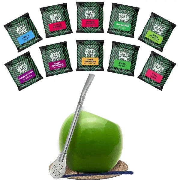 Mate Tee Set: Proben Verde Mate 10x50g + Kalebasse + Bombilla