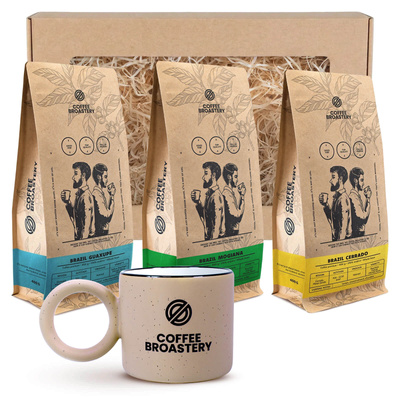 Bro Coffee Roastery Geschenkset: 3× brasilianischer Kaffee + Becher