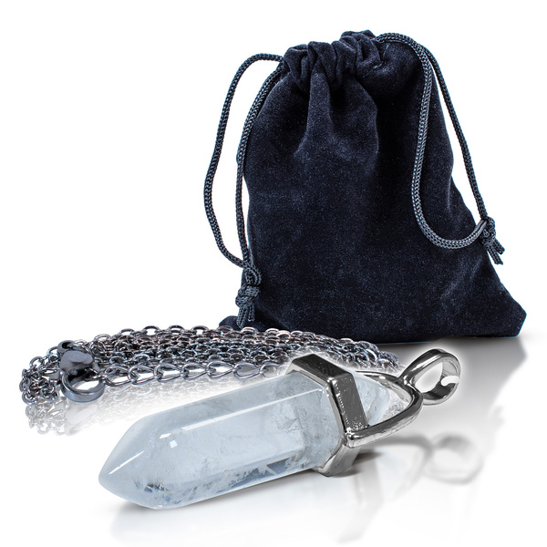 Bergkristall-Anhänger im Beutel + Kette