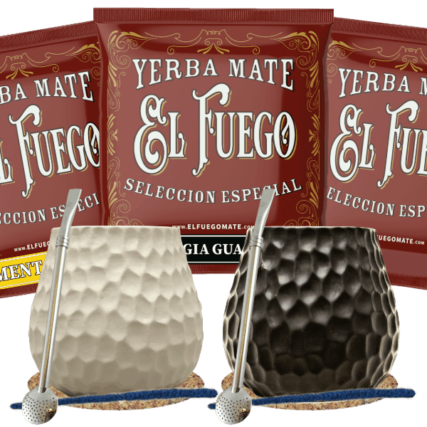Mate-Tee-Set für Zwei: Proben El Fuego 3x50g + 2x Kalebasse + 2x Bombilla