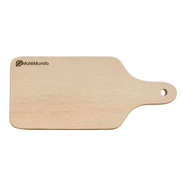 Schneidebrett aus Holz mit MateMundo-Logo