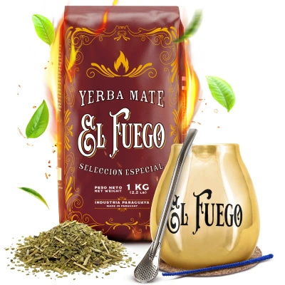 Mate Tee Set: El Fuego Elaborada 1kg + Kalebasse + Bombilla