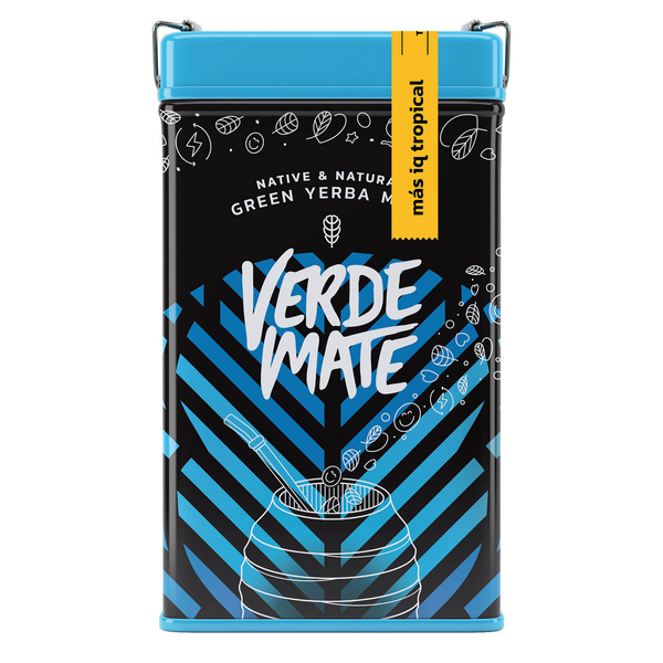 Yerbera – Metalldose + Verde Mate Green Más IQ Tropical 0,5 kg