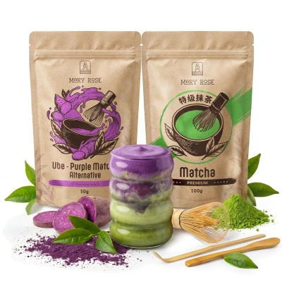 Set für bunten Matcha Latte: Matcha + Purple Matcha + Zubehör