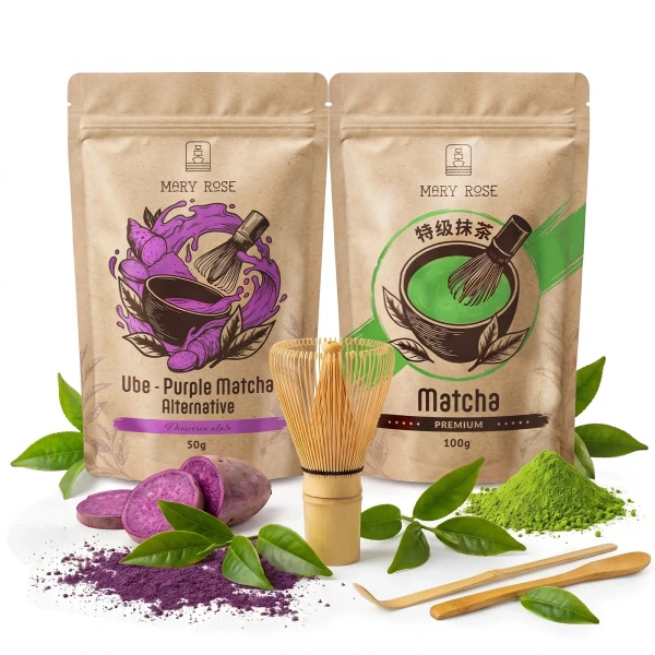 Set für bunten Matcha Latte: Matcha + Purple Matcha + Zubehör