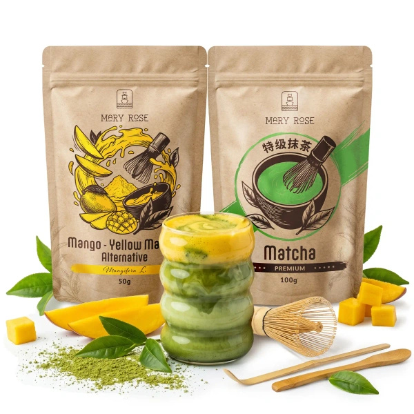 Set für bunten Matcha Latte: Matcha + Yellow Matcha + Zubehör