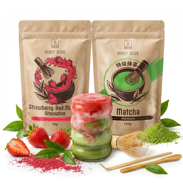 Set für bunten Matcha Latte: Matcha + Red Matcha + Zubehör