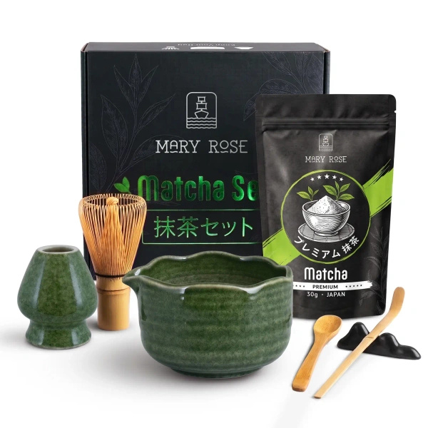 Geschenkset: japanischer Premium-Matcha + matchawan + Bambuszubehör