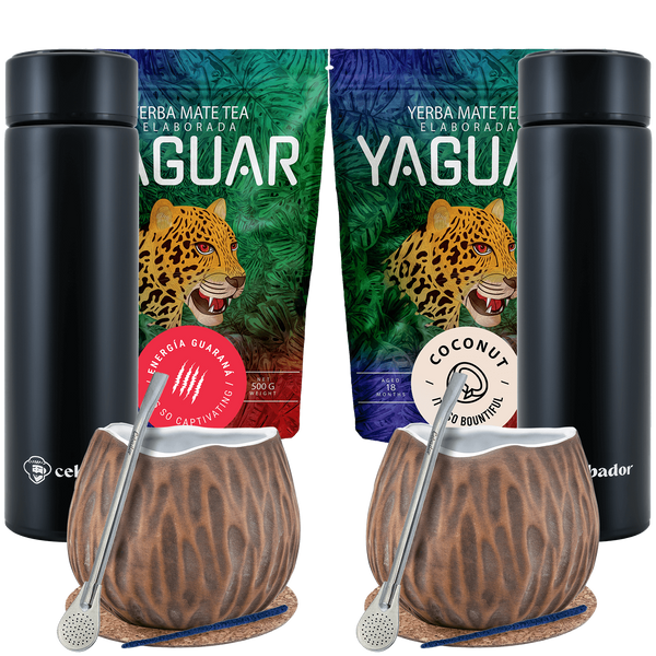 Yerba Mate Kokosnuss Thermoskannen Set für Zwei 1000g
