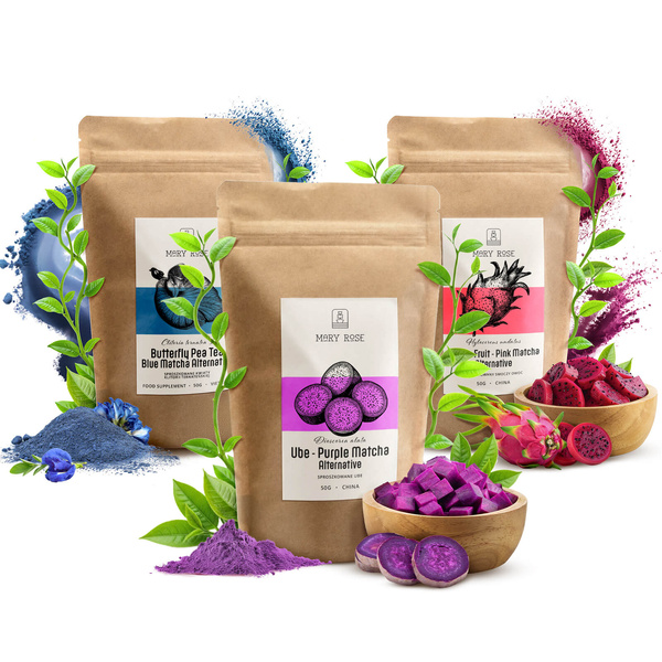 Set farbiger Matchas: Blue Matcha + Pink Matcha + Purple Matcha