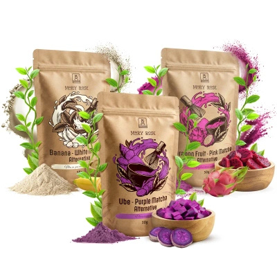 Set farbiger Matchas: Purple Matcha + White Matcha + Pink Matcha