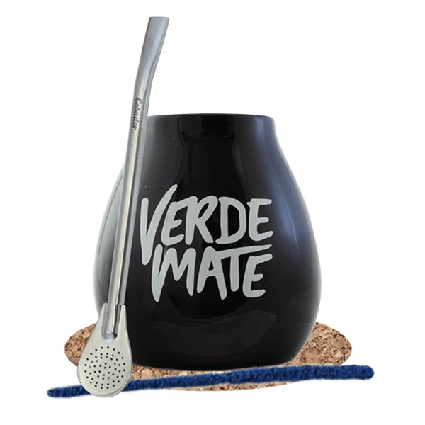 Verde Mate schwarzes Kalebassen-Set + Bombilla