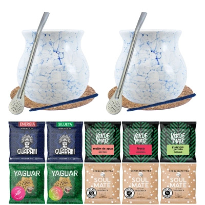 Set für zwei Personen Yerba Mate Bombilla Mate Becher 10x50g