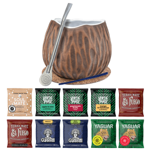 Yerba Mate Set 10x50g Kalebasse Kokosnuss Bombilla 500g