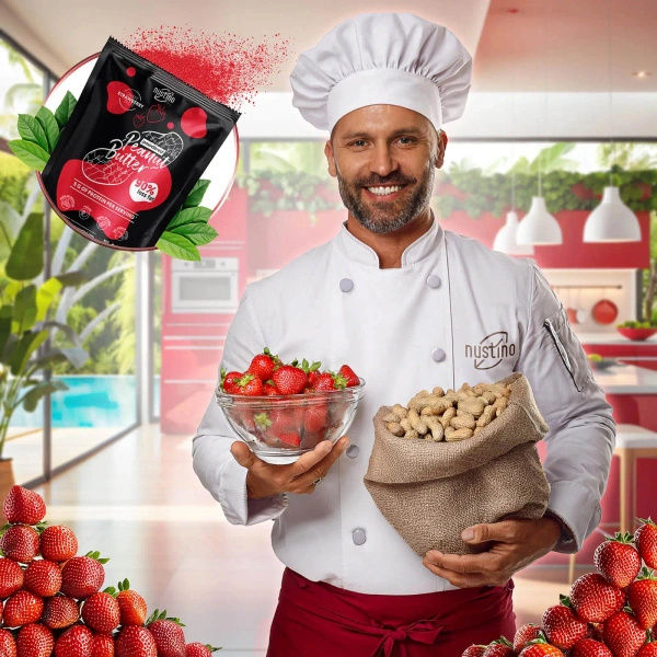 Nustino – Erdnussbutter in Pulverform – Strawberry (ohne Zuckerzusatz) 400 g