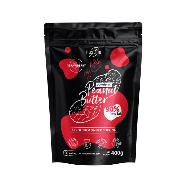 Nustino – Erdnussbutter in Pulverform – Strawberry (ohne Zuckerzusatz) 400 g