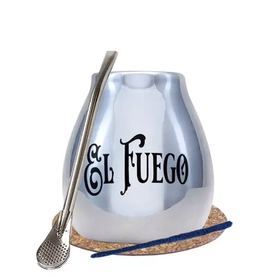 Yerba Mate BIG Kalebasse Silber Bombilla El Fuego