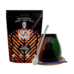 Mate Tee Set: Verde Mate Frutos Tropicales 500g + Kalebasse + Bombilla