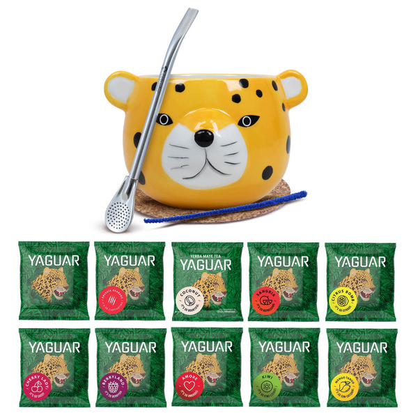 Mate Tee Set: Proben Yaguar 10x50g + Kalebasse + Bombilla