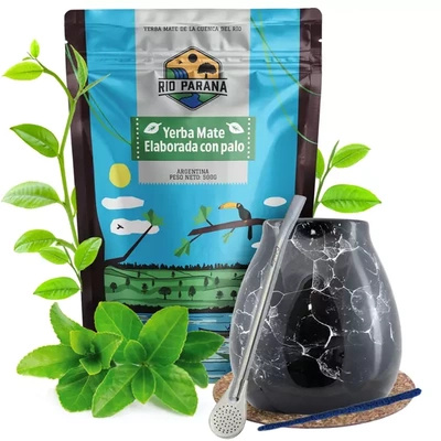 Mate Tee Set Rio Parana Kalebasse Bombilla 500g