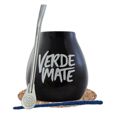Verde Mate schwarzes Kalebassen-Set + Bombilla
