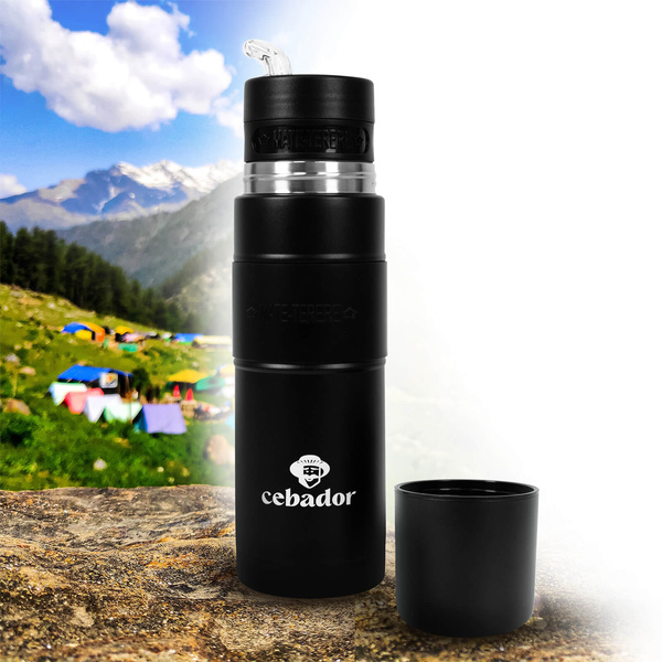 Yerbomos XL ALL IN ONE - 750 ml - Mate Becher, Thermosflasche und Bombilla in einem Zubehör (schwarz)