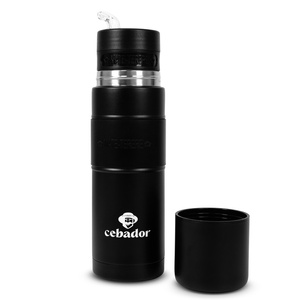 Yerbomos XL ALL IN ONE - 750 ml - Mate Becher, Thermosflasche und Bombilla in einem Zubehör (schwarz)