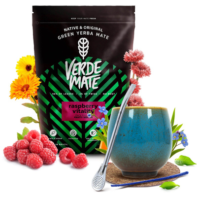 Mate Tee Set Verde Mate Raspberry 500g Kalebasse + Bombilla