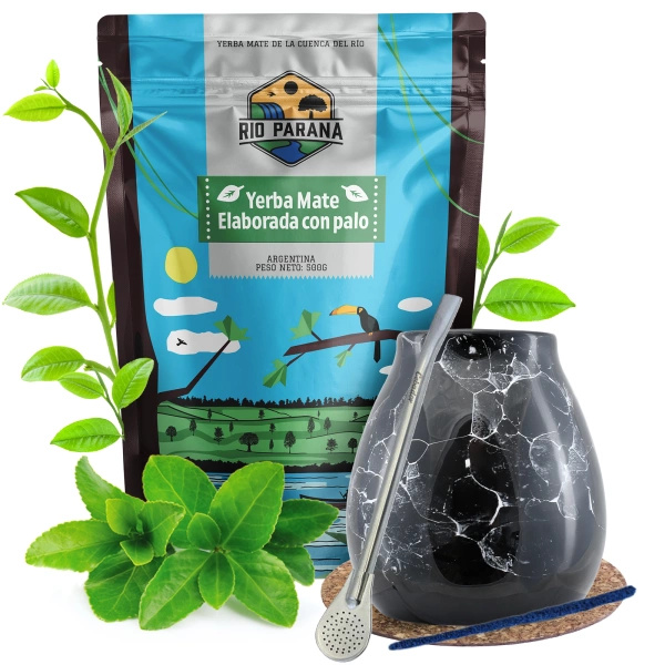 Mate Tee Set Rio Parana Kalebasse Bombilla 500g