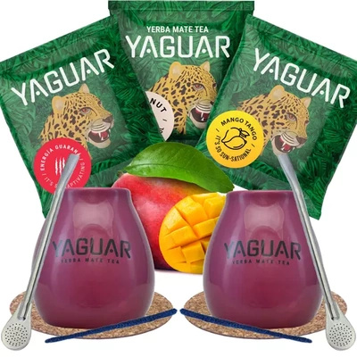 Yerba Mate Kalebasse Yaguar PREMIUM Set für zwei Personen