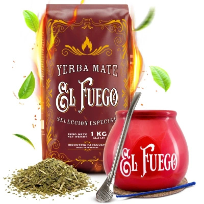 Mate Tee Set: El Fuego Elaborada 1kg + Kalebasse + Bombilla