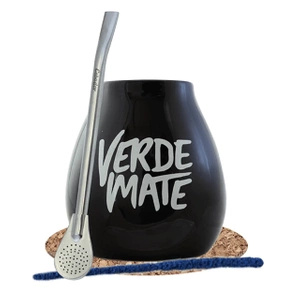 Verde Mate schwarzes Kalebassen-Set + Bombilla