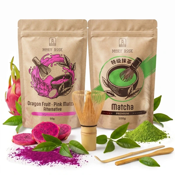 Set für bunten Matcha Latte: Matcha + Pink Matcha + Zubehör
