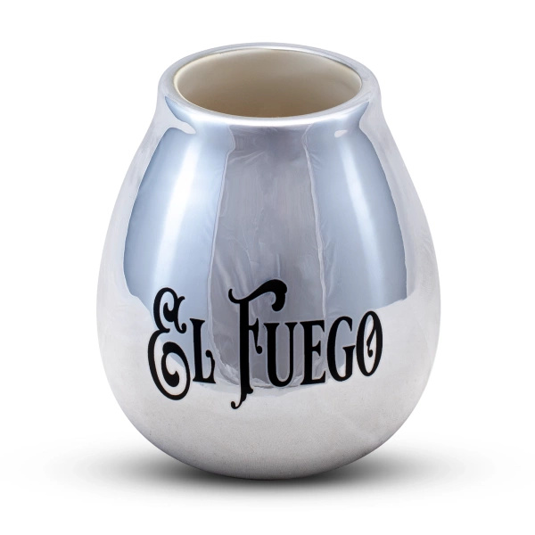Keramischer Mate Becher mit dem Logo  El Fuego (silber) 350 ml