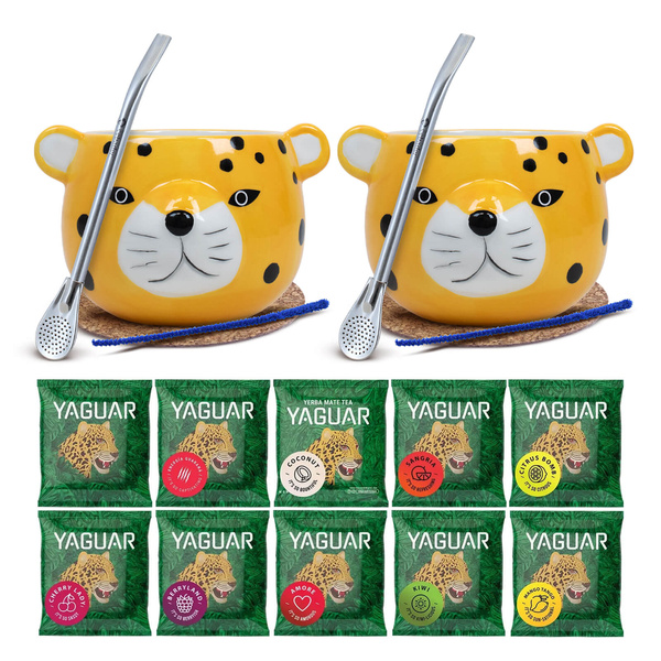 Mate Tee Set für Zwei: Proben Yaguar 10x50g + 2x Kalebasse + 2x Bombilla